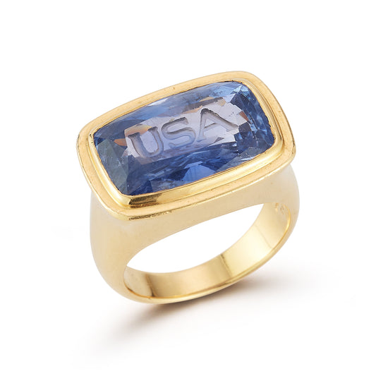 Bvlgari Sapphire "USA" Engraved Ring