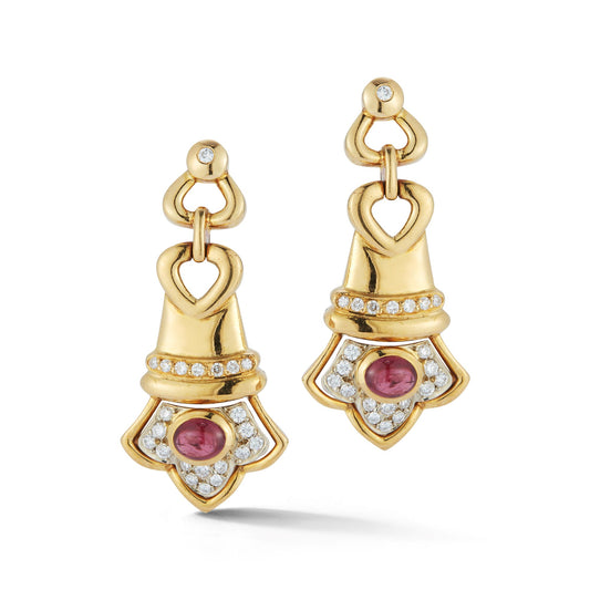 Cabochon Ruby & Diamond Earrings