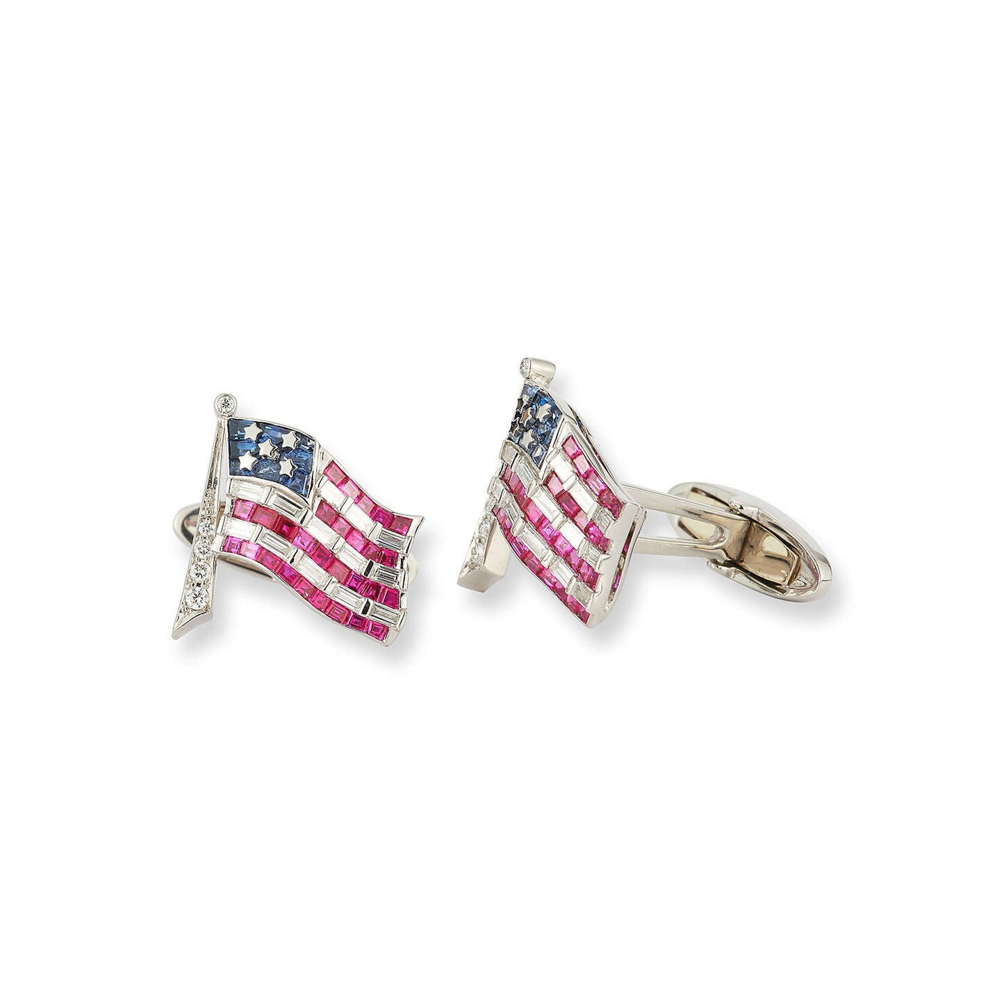 Oscar Heyman & Brothers Platinum Sapphire, Ruby, and Diamond American Flag Cufflinks