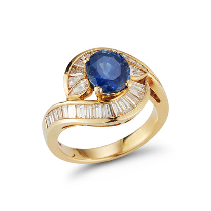 Oval Cut Sapphire Baguette Diamond Halo Ring