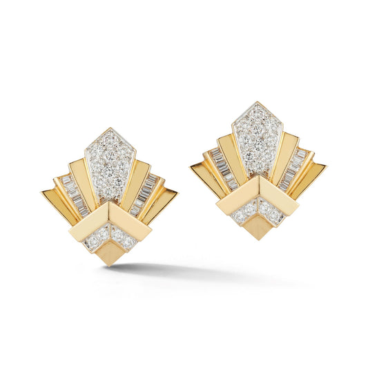 Yellow Gold and Diamond Geometric Earrings