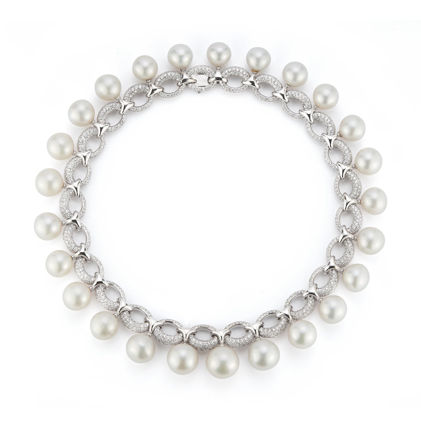 Important Cultured Pearl and Diamond Link Necklace