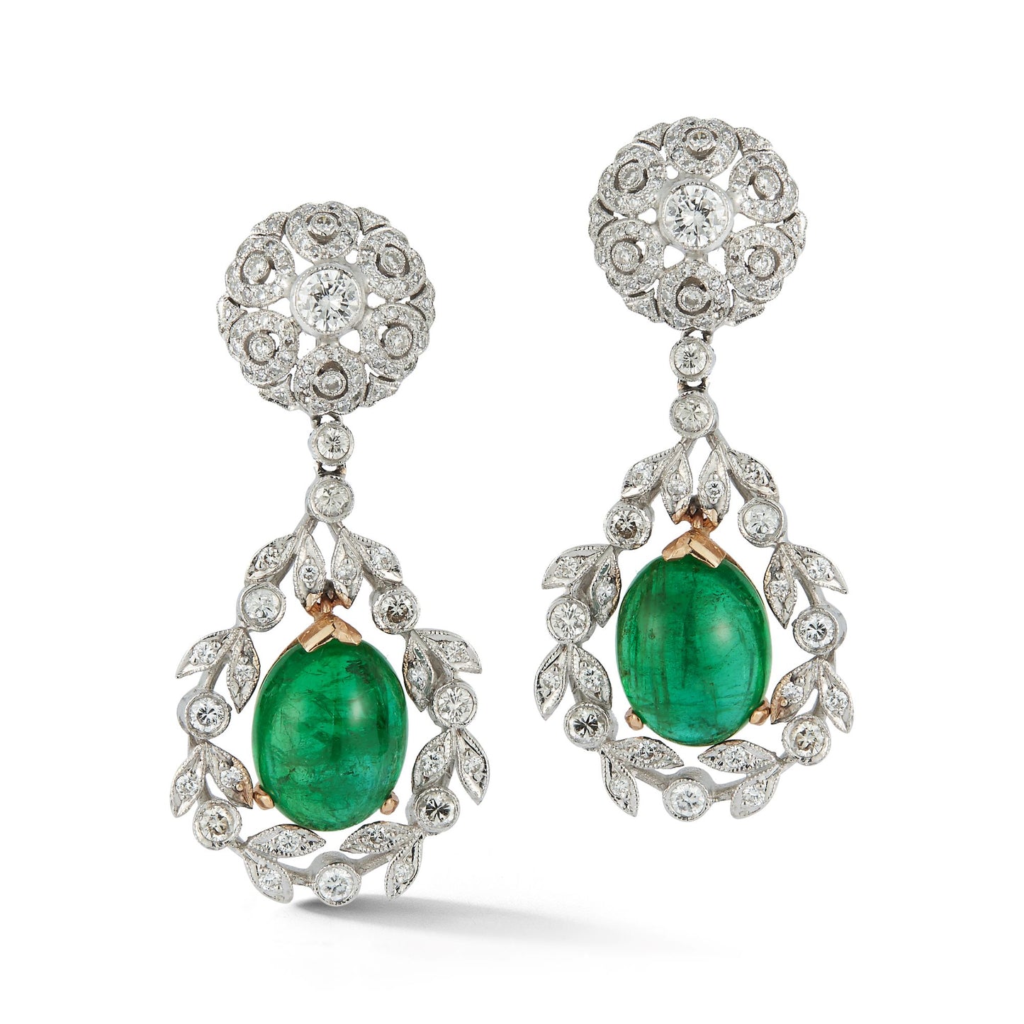 Cabochon Emerald and Diamond Earrings