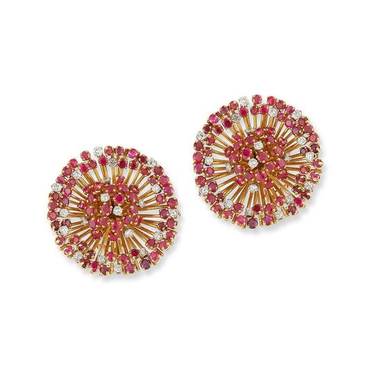 Cartier Ruby and Diamond Starburst Earclips