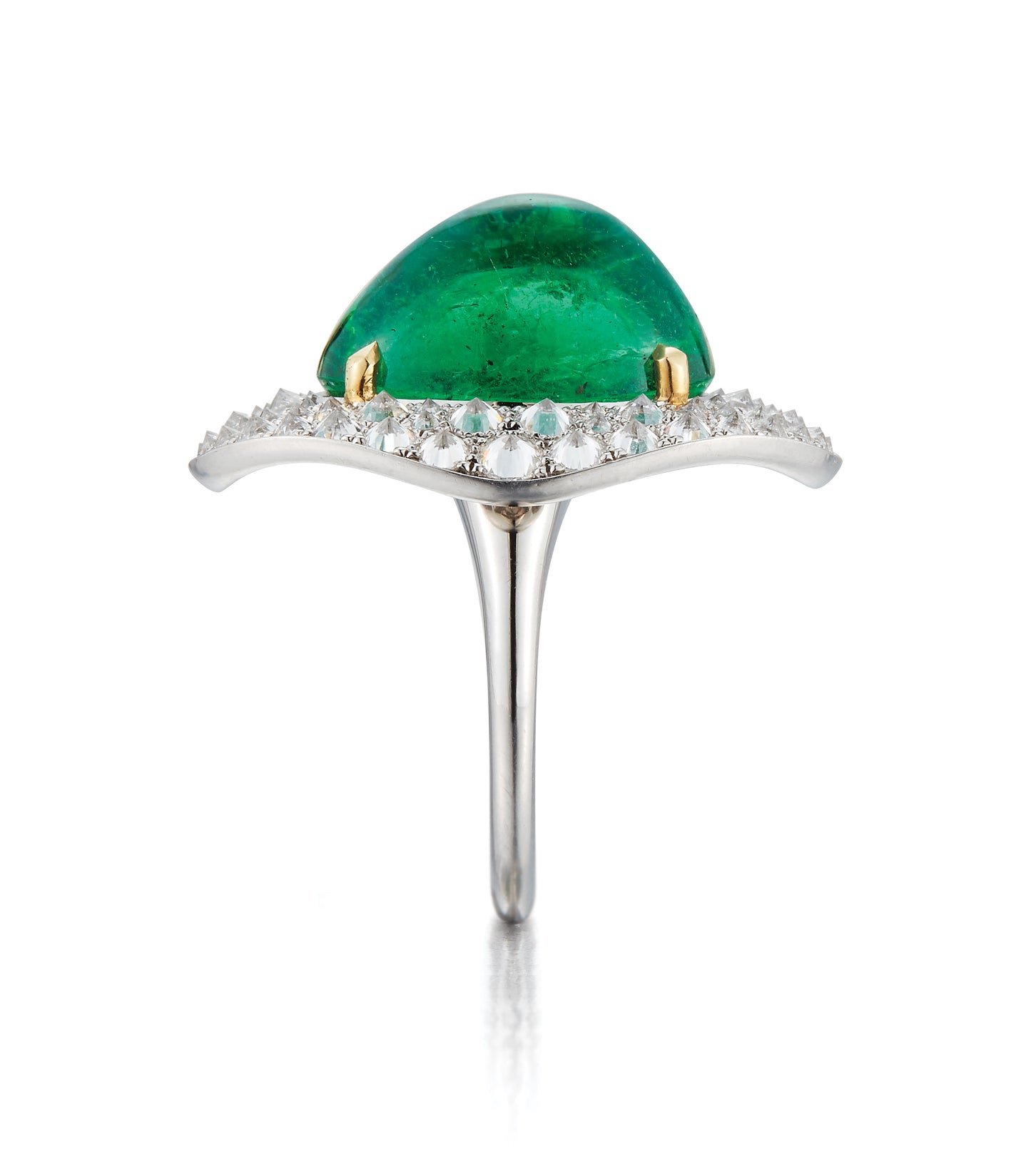 Carvin-French Cabochon Emerald & Diamond "Potato Chip" Ring