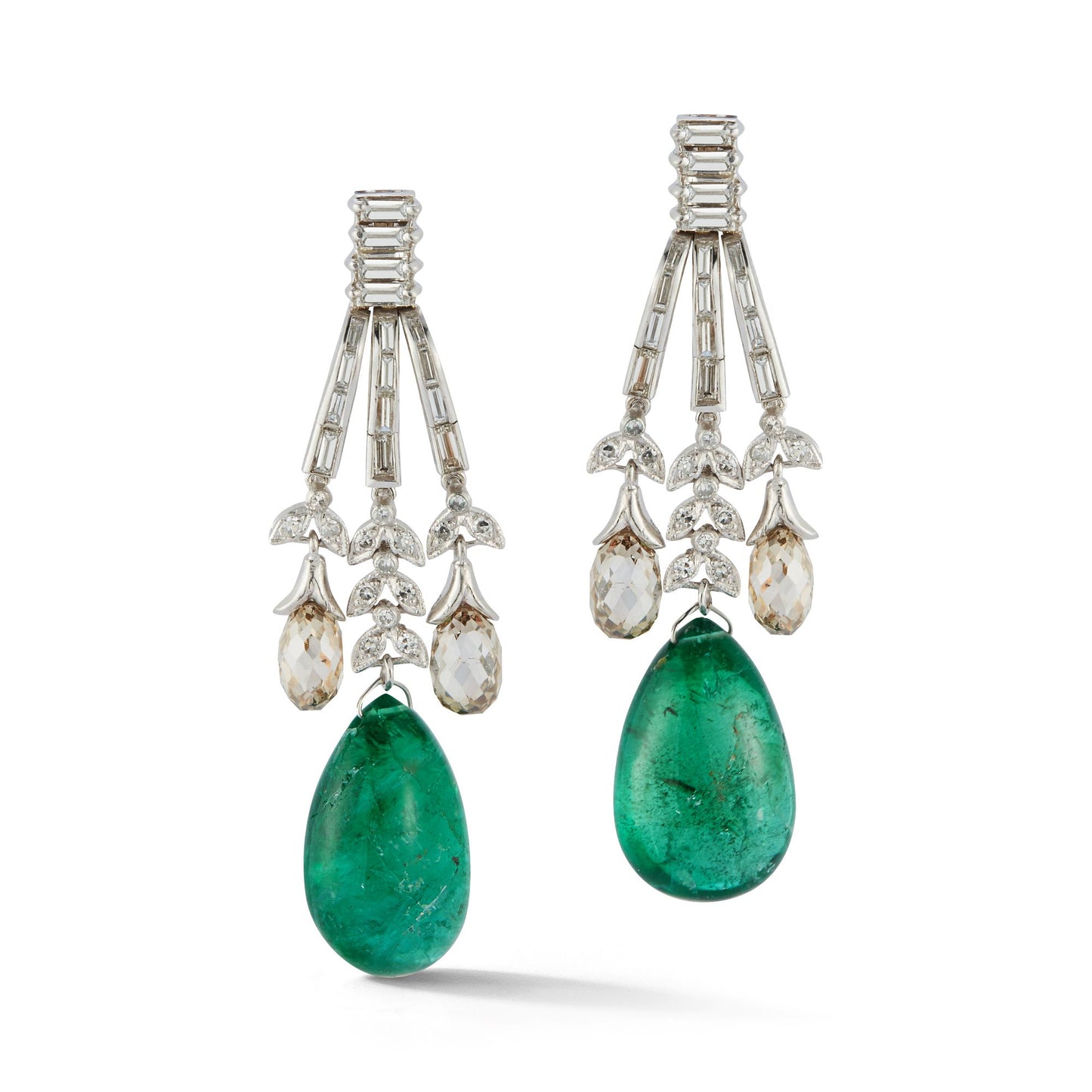 Cabochon Emerald & Briolette Diamond Chandelier Earrings