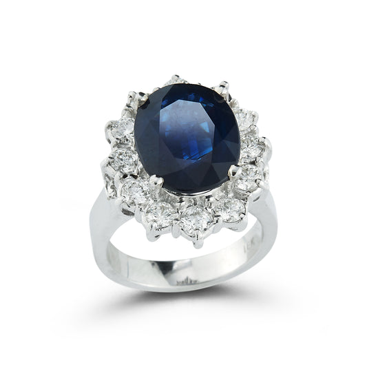 Platinum Sapphire and Diamond Halo Ring