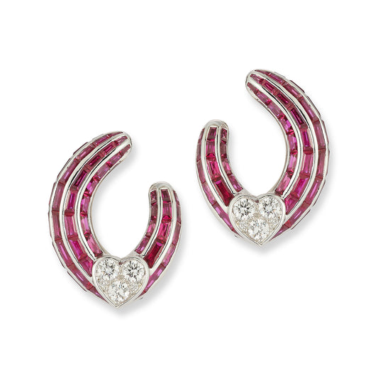 Graff Invisible-Set Ruby and Diamond Heart Hoop Earrings