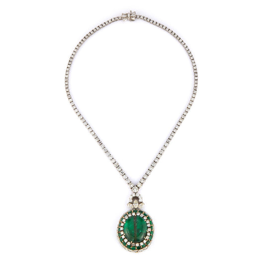 Antique Mughal Certified Emerald Bead and Diamond Necklace