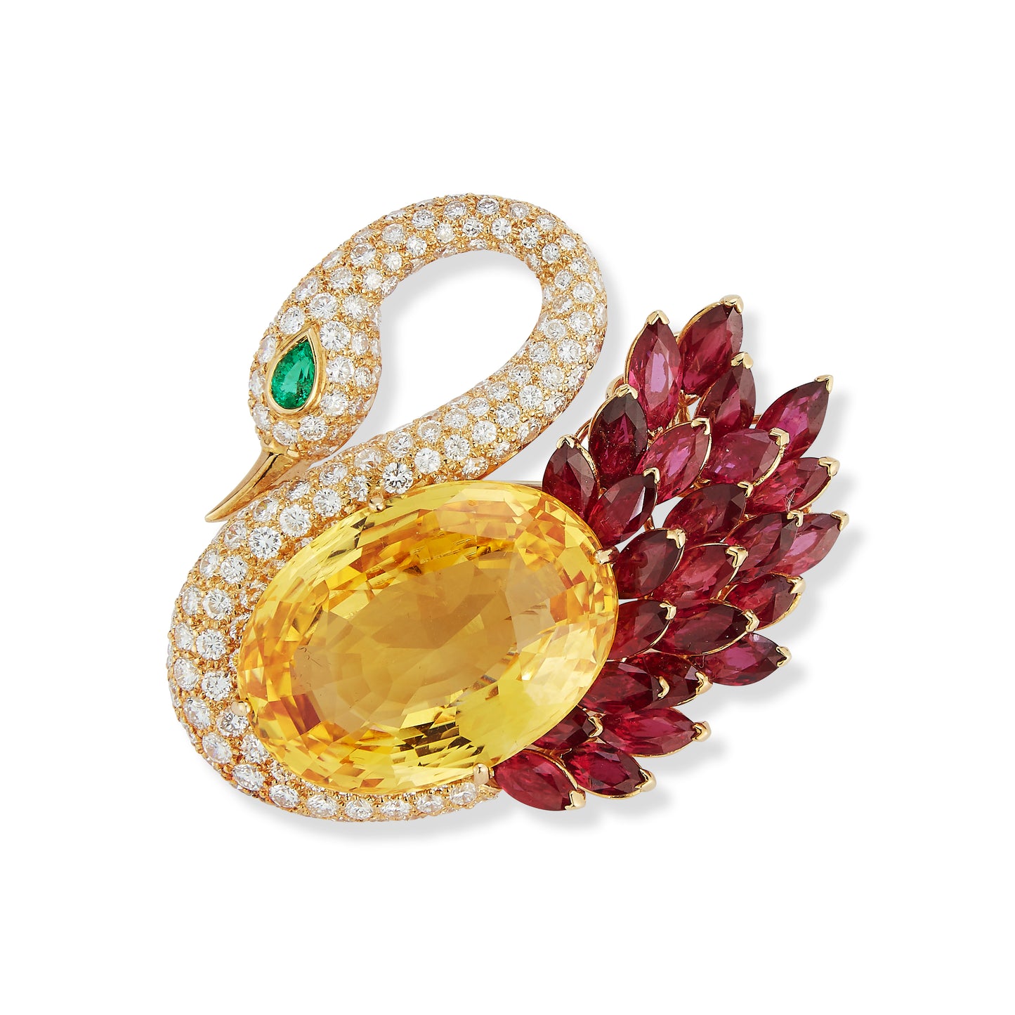 Magnificent Natural Yellow Sapphire Swan Brooch by Bulgari