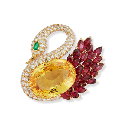 Magnificent Natural Yellow Sapphire Swan Brooch by Bulgari