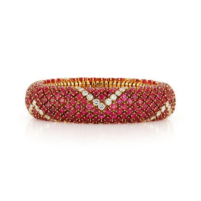 Ruby and Diamond Lattice Bracelet in 18K Yellow Gold