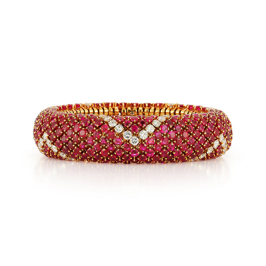 Ruby and Diamond Lattice Bracelet in 18K Yellow Gold