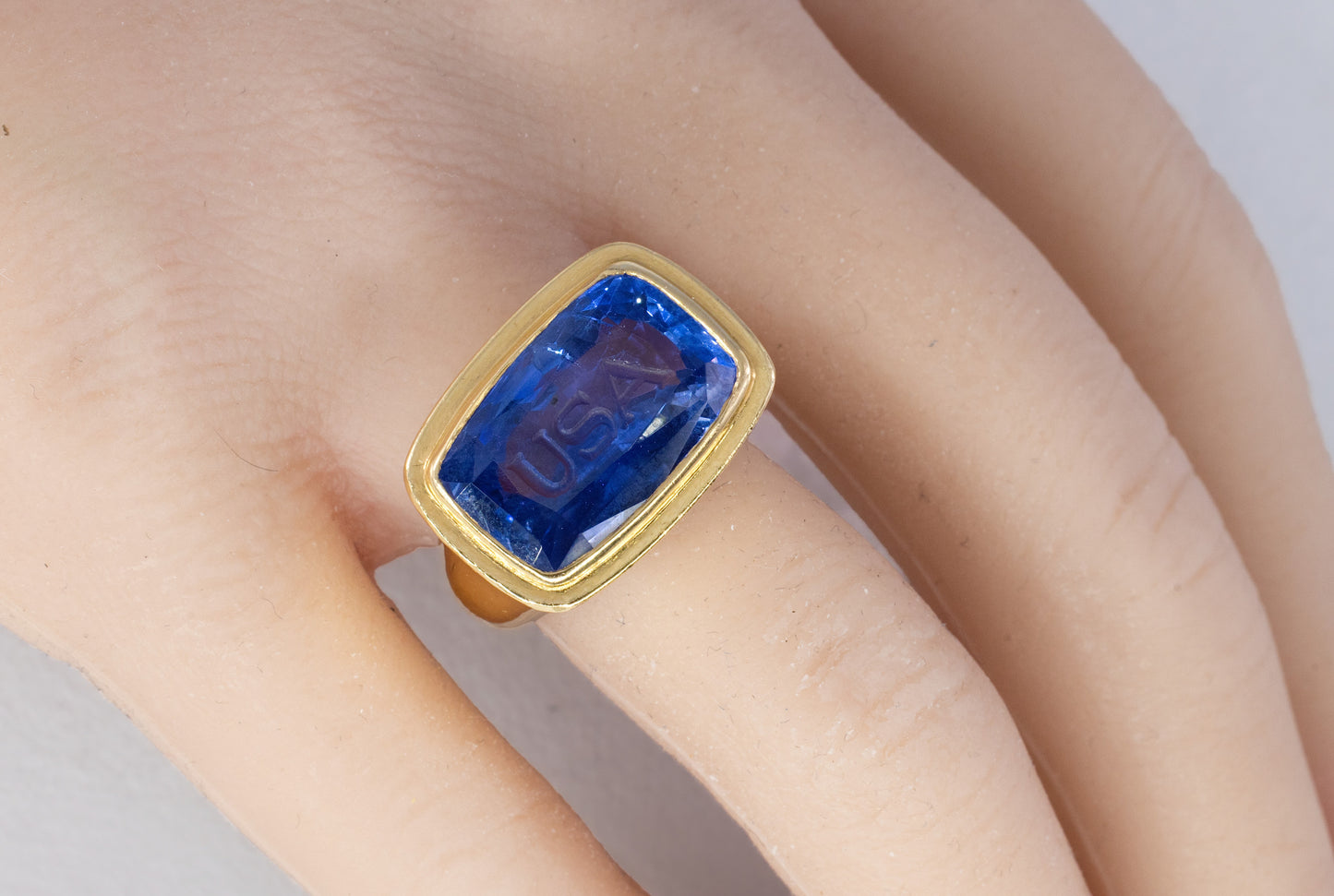 Bvlgari Sapphire "USA" Engraved Ring