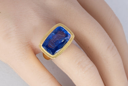 Bvlgari Sapphire "USA" Engraved Ring
