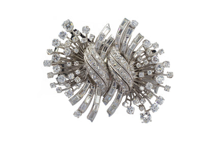 Mid-Century Diamond Spray Convertible Double Clip Brooch