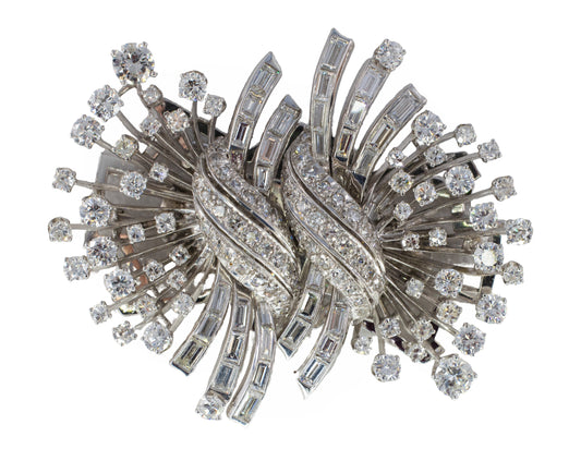 Mid-Century Diamond Spray Convertible Double Clip Brooch