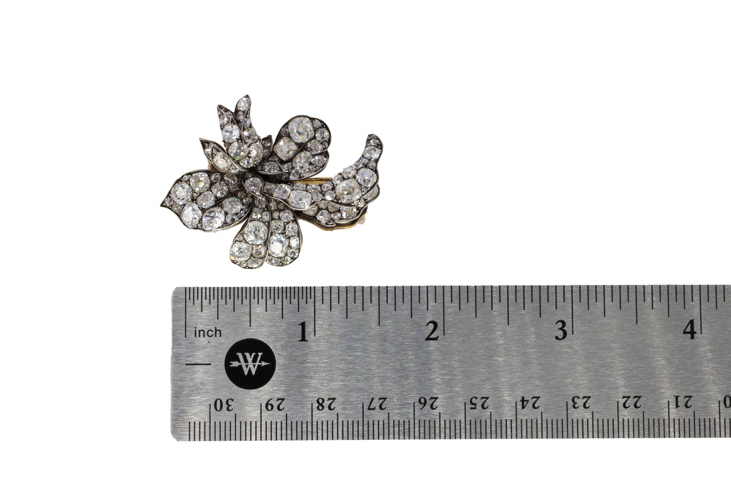 Antique Old Mine and Old European Cut Diamond Floral Brooch