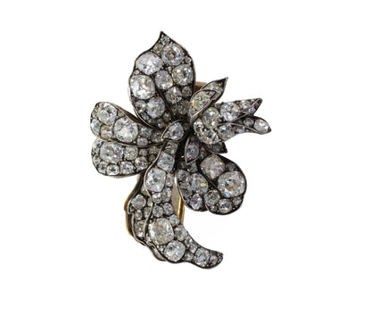 Antique Old Mine and Old European Cut Diamond Floral Brooch