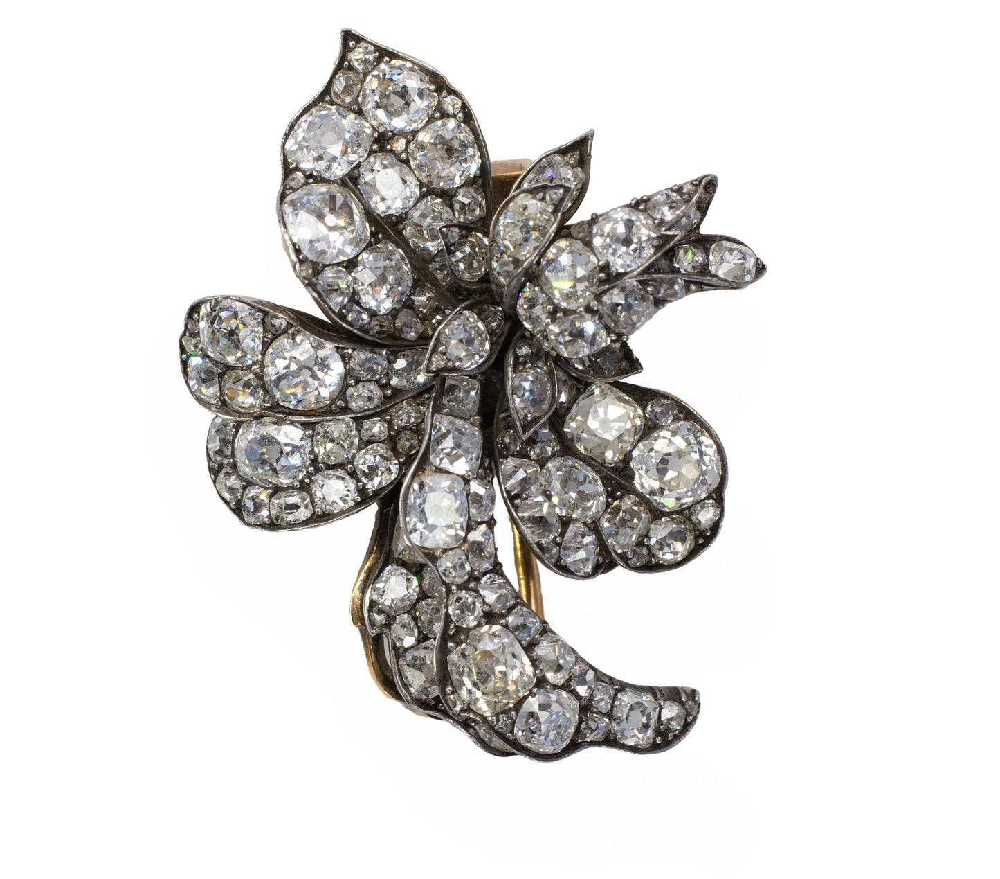 Antique Old Mine and Old European Cut Diamond Floral Brooch