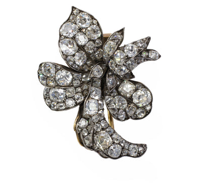 Antique Old Mine and Old European Cut Diamond Floral Brooch