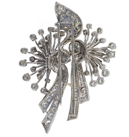 Mid-Century Platinum Diamond Spray and Ribbon Statement Brooch