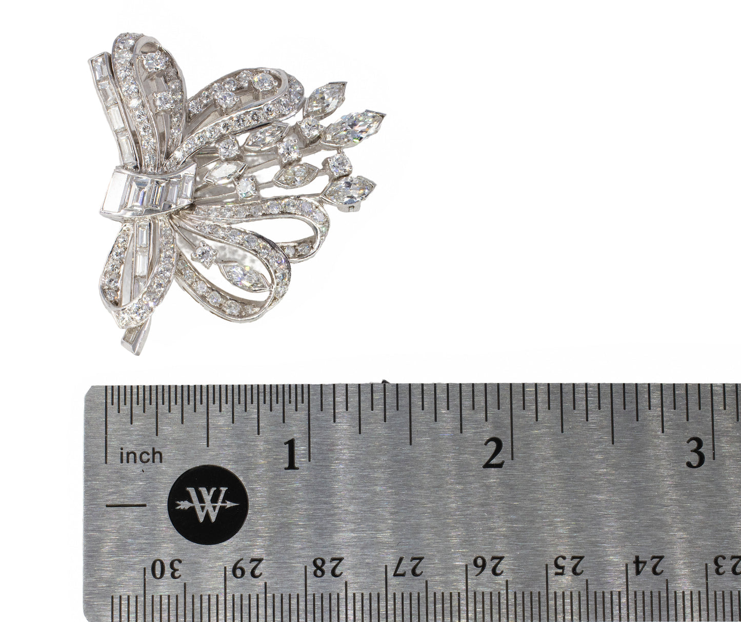 Multi Cut Diamond Tassle Bow Brooch