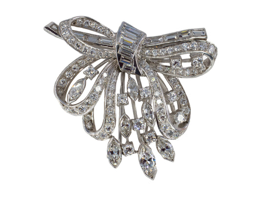 Multi Cut Diamond Tassle Bow Brooch
