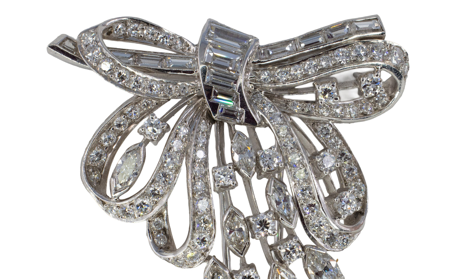 Multi Cut Diamond Tassle Bow Brooch