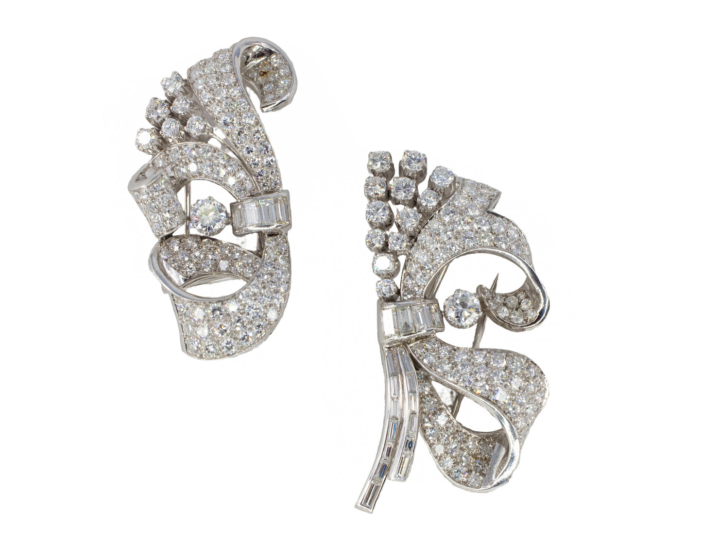 Platinum Double Ribbon Convertible Clip Brooch