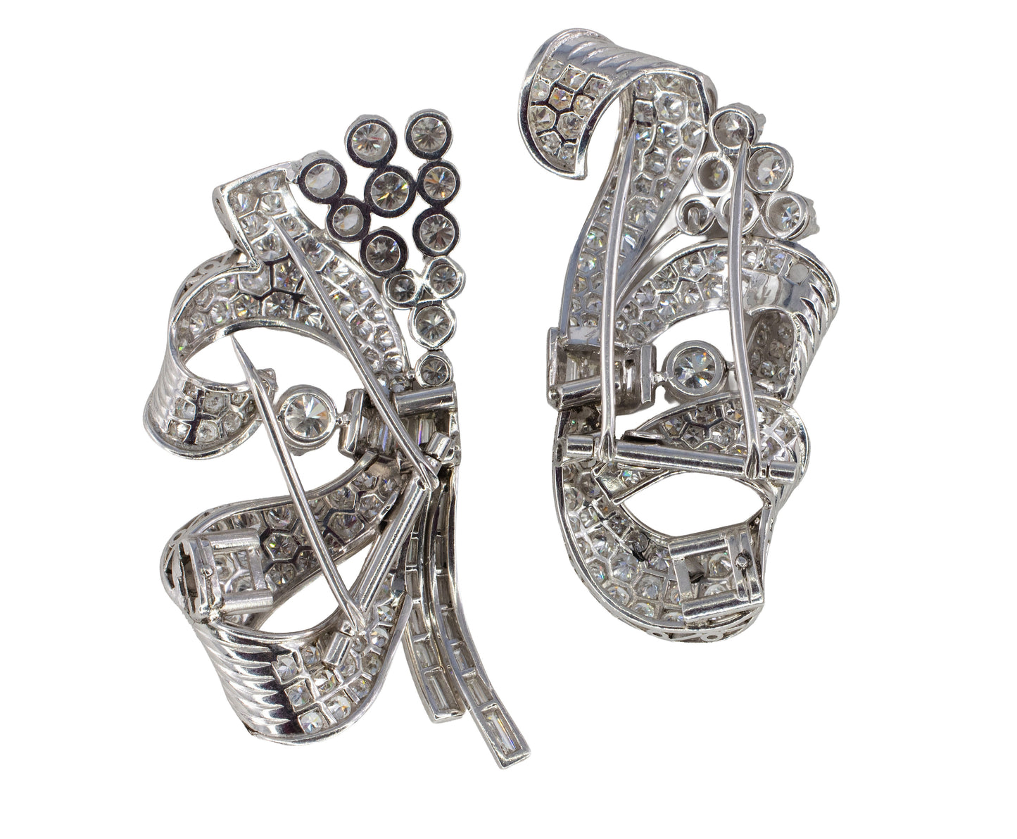 Platinum Double Ribbon Convertible Clip Brooch