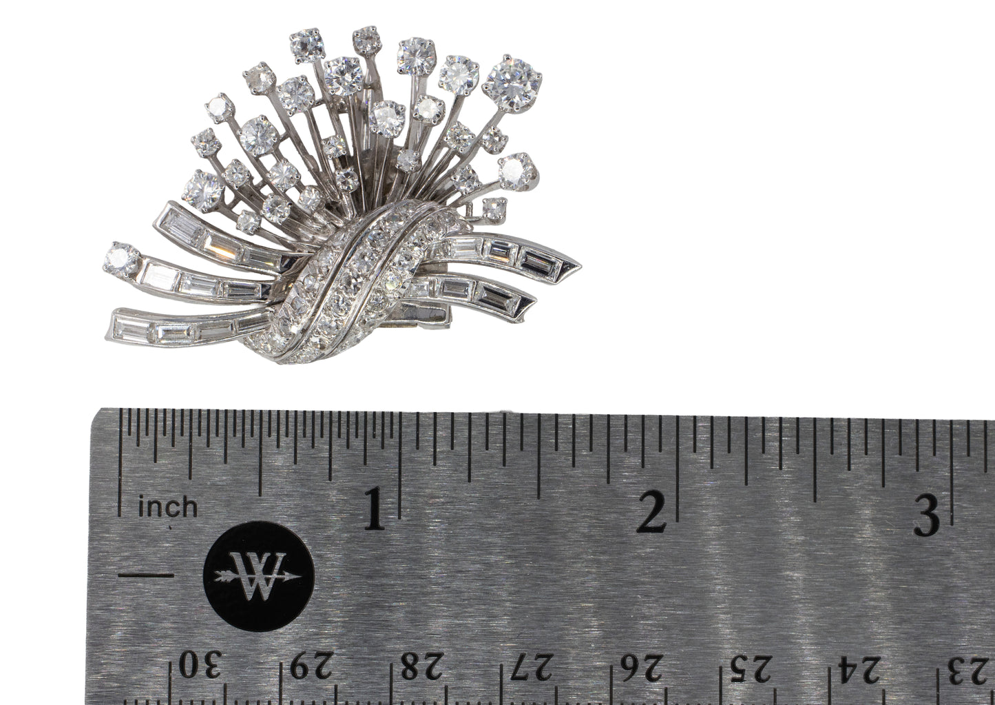 Mid-Century Diamond Spray Convertible Double Clip Brooch