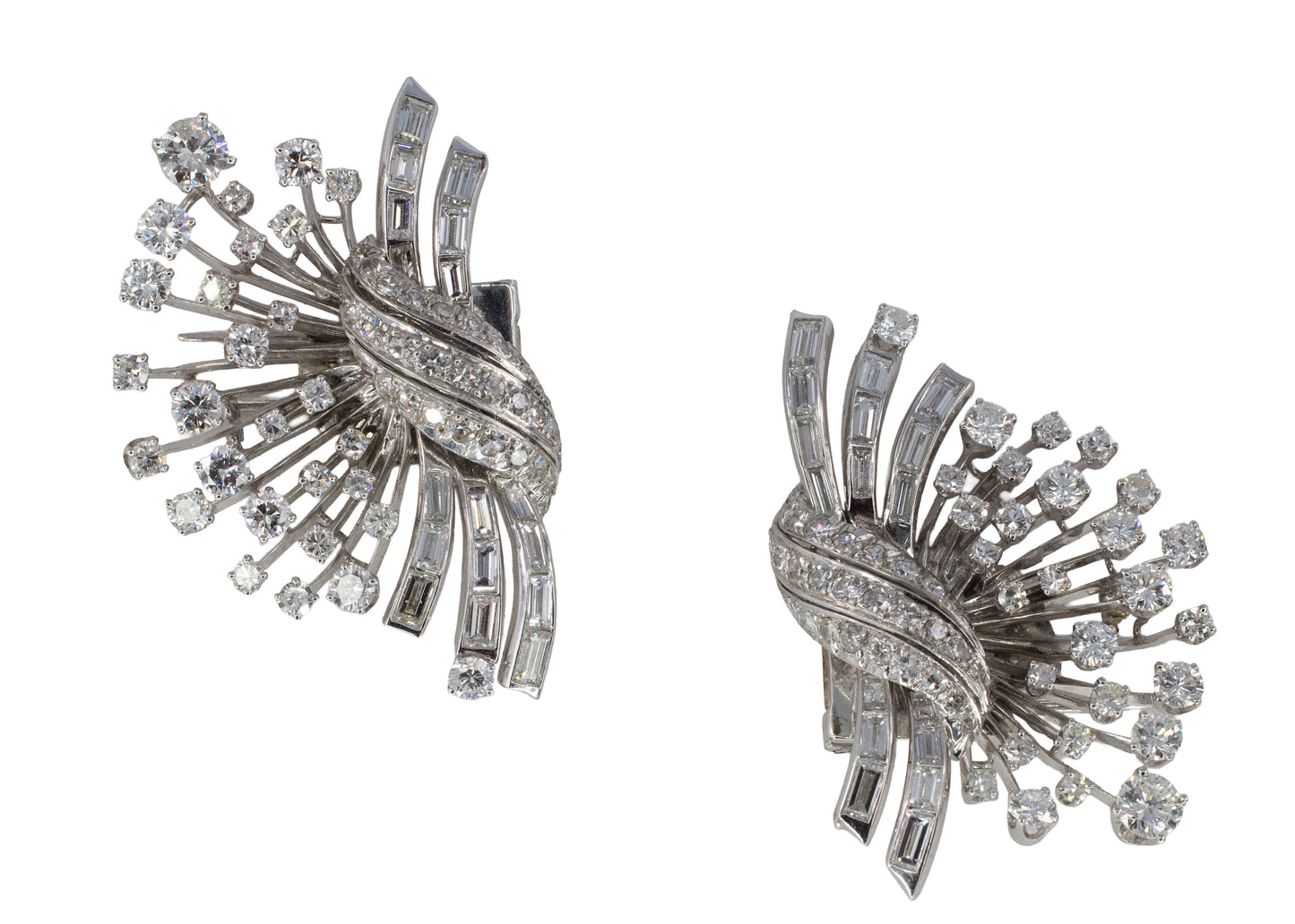 Mid-Century Diamond Spray Convertible Double Clip Brooch