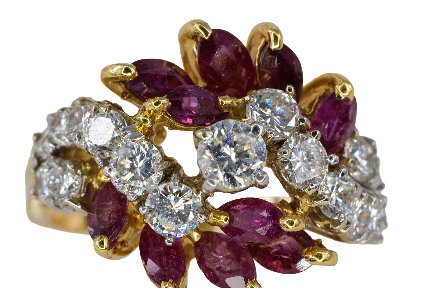 Ruby and Diamond Bypass Cluster Ring