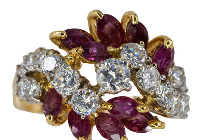 Ruby and Diamond Bypass Cluster Ring