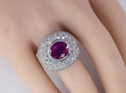 Ruby and Pavé Diamond Statement Dome Ring