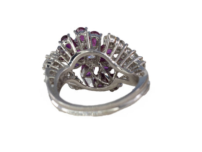 Ruby Flower and Diamond Multi-Row Ring