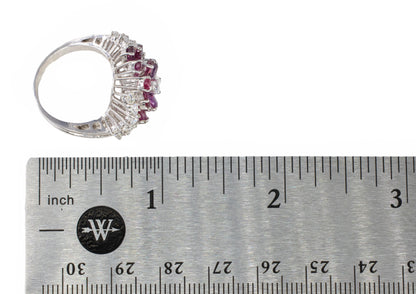 Ruby Flower and Diamond Multi-Row Ring