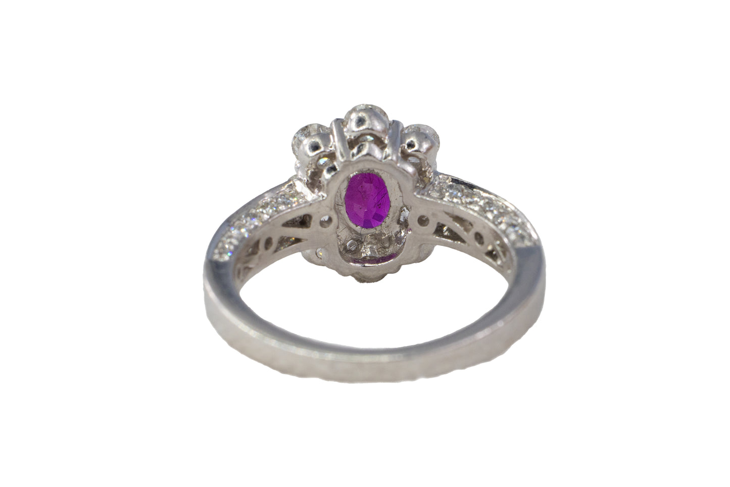 Oval Ruby and Multi-Cut Diamond Halo Ring