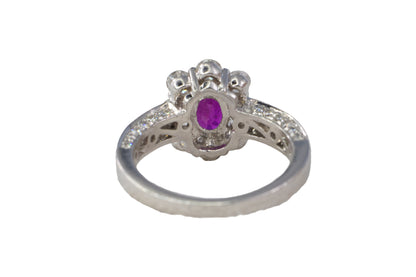 Oval Ruby and Multi-Cut Diamond Halo Ring