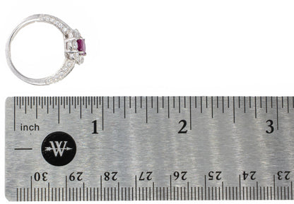 Oval Ruby and Multi-Cut Diamond Halo Ring