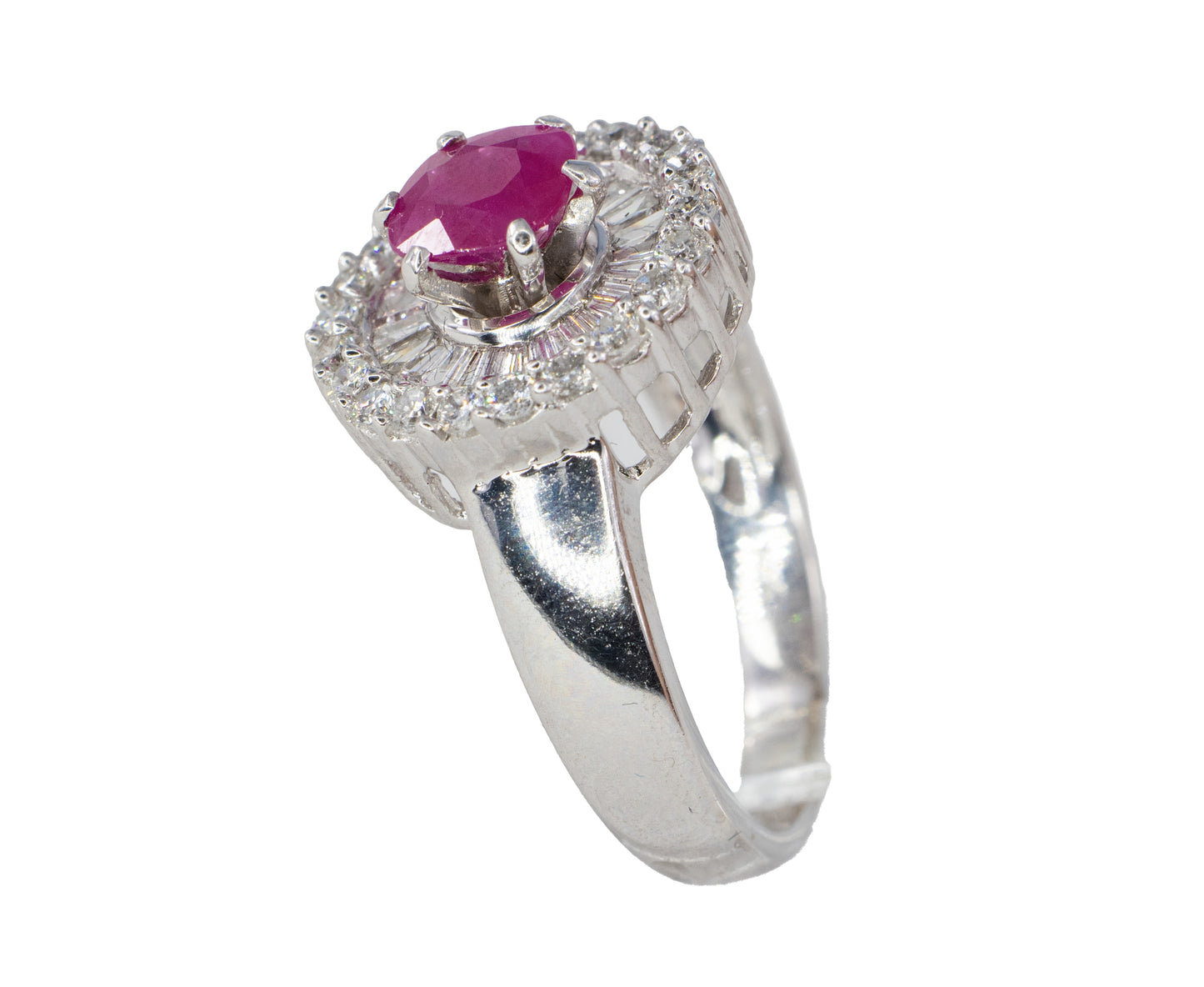 Ruby and Double Halo Mixed-Cut Diamond Ring