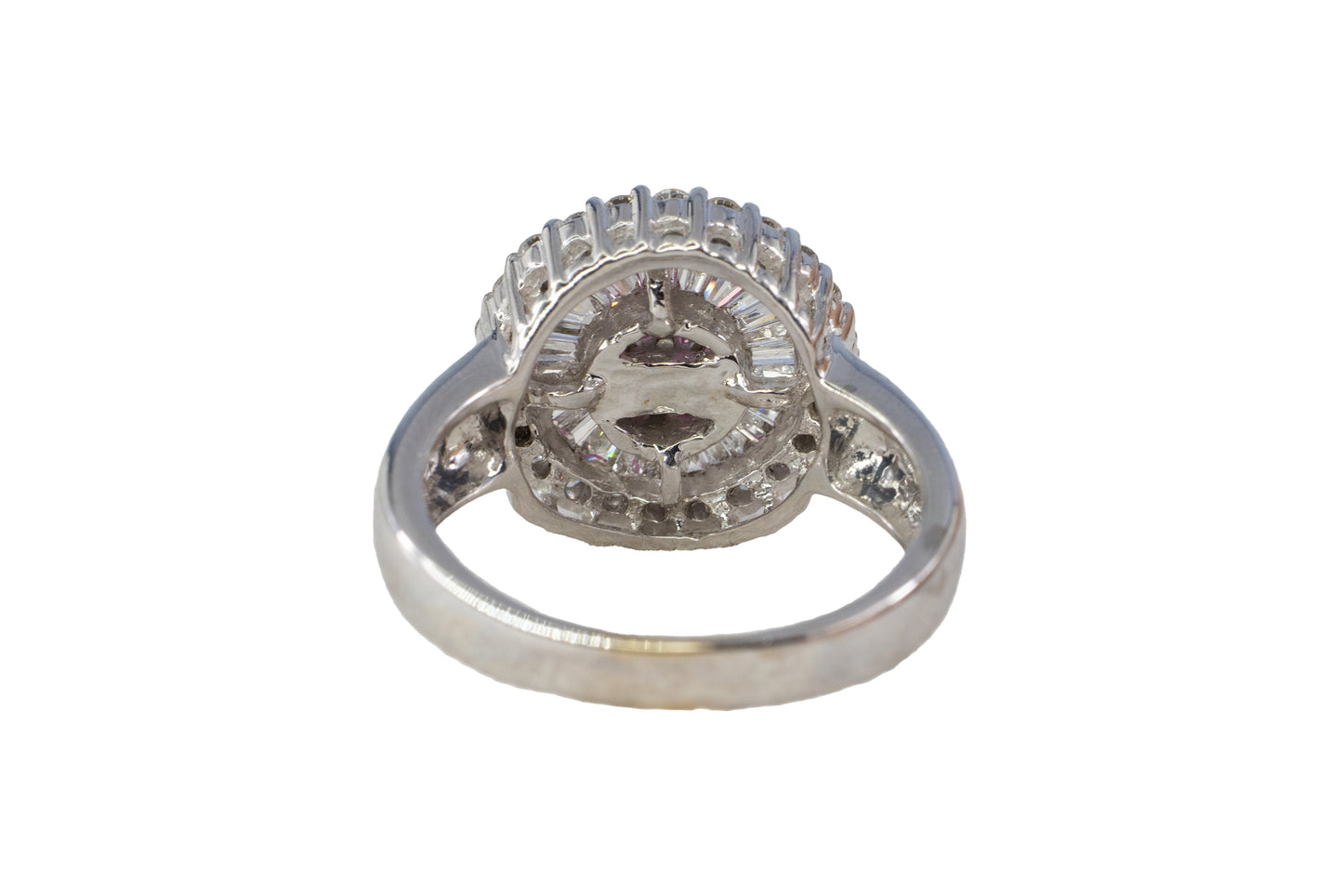 Ruby and Double Halo Mixed-Cut Diamond Ring