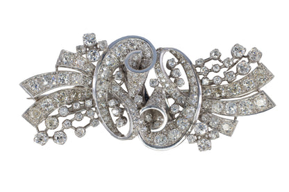 Platinum Diamond Scroll Convertible Double Clip Brooch