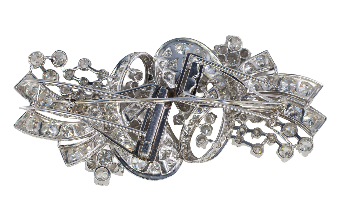 Platinum Diamond Scroll Convertible Double Clip Brooch