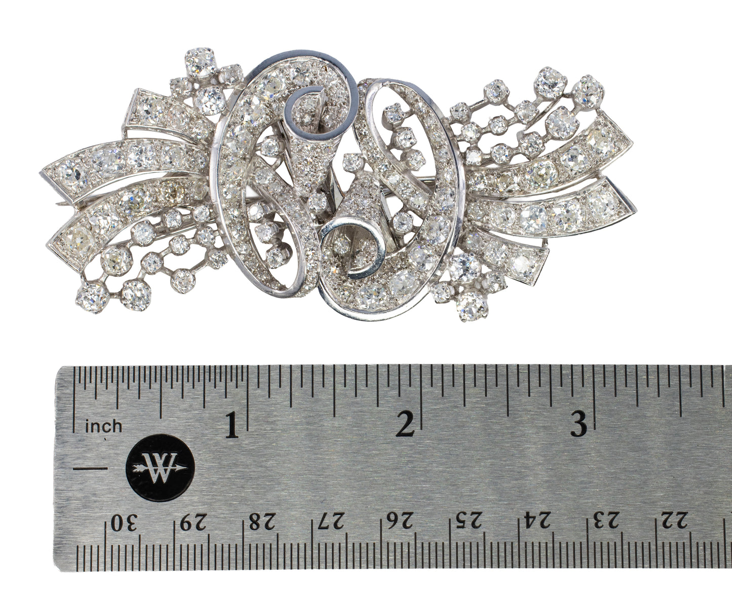 Platinum Diamond Scroll Convertible Double Clip Brooch