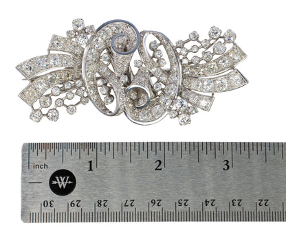 Platinum Diamond Scroll Convertible Double Clip Brooch