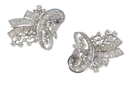 Platinum Diamond Scroll Convertible Double Clip Brooch
