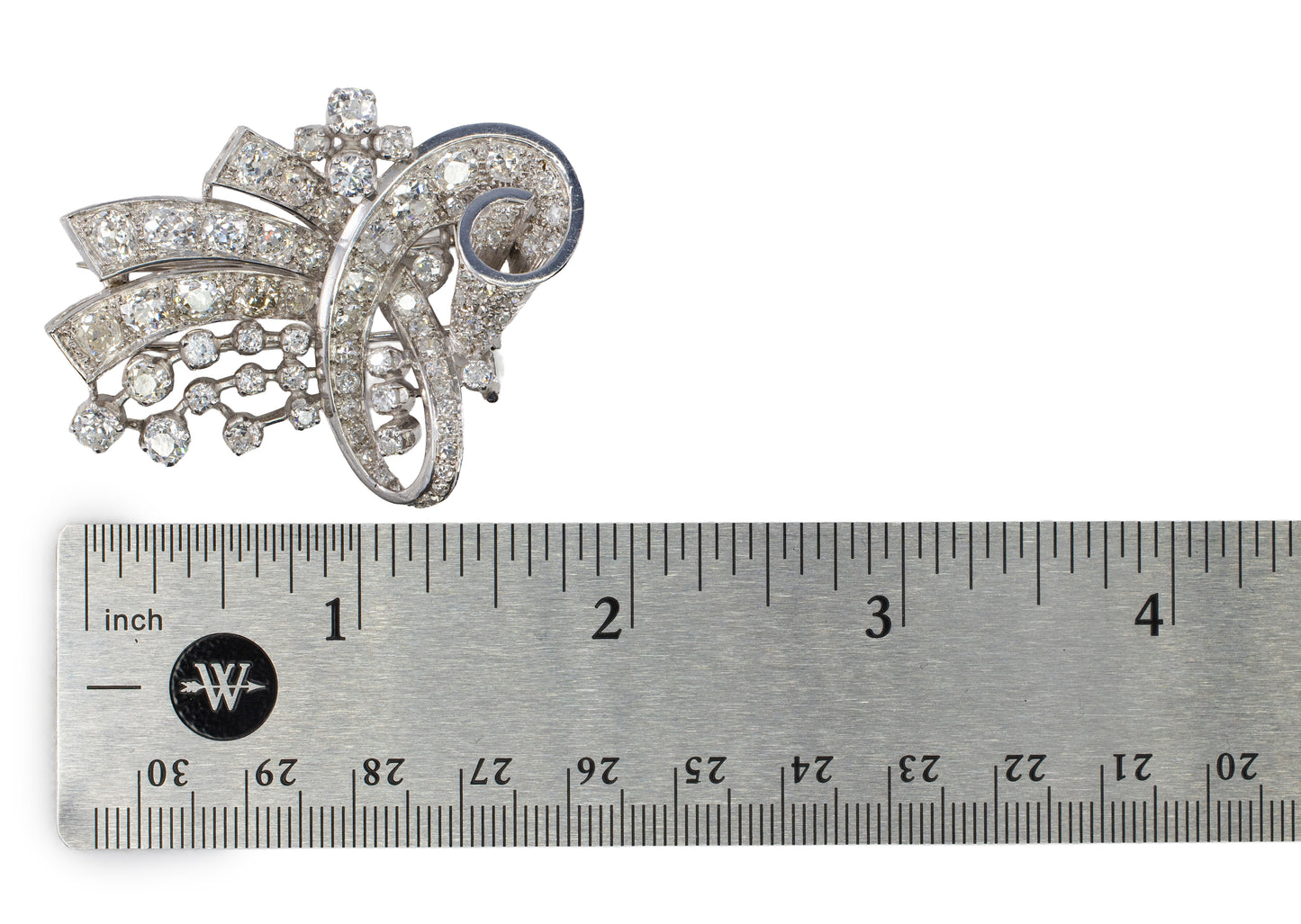 Platinum Diamond Scroll Convertible Double Clip Brooch