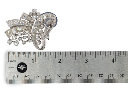 Platinum Diamond Scroll Convertible Double Clip Brooch